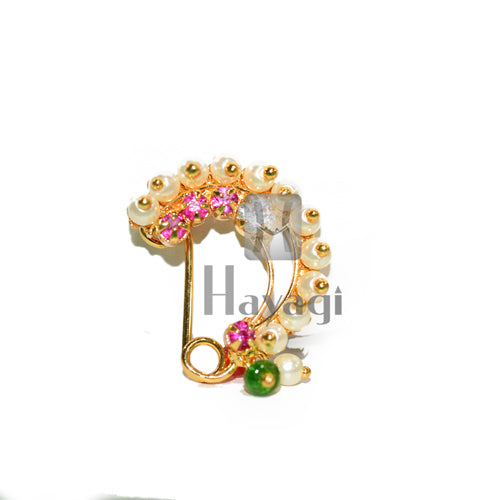 Marathi Nose Ring Ethnic Nath Bridal Non Pierced Pearl Nostril Wedding Clip  Hoop | eBay