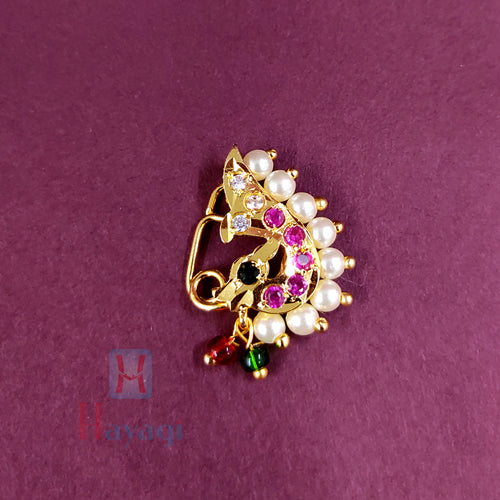 Buy Nath Clip Type Medium Size in Special White Colour CZ TIK Maharashtrian  Nose Ring of Pearls (26.00 MM) at Amazon.in