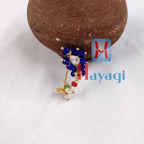 Blue Color Maharashtrian Nath (Non-Pierced) Nathni Nose Ring Online