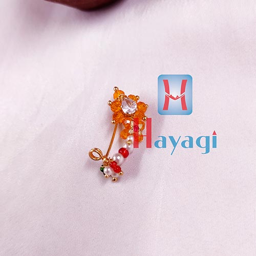 Orange Color Maharashtrian Nath (Non-Pierced) Nathni Nose Ring