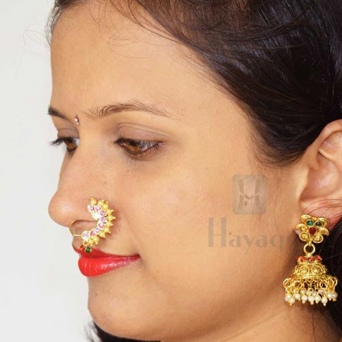 Marathi Nose Stud Indian Nathni Non Piercing Big Nose Ring Ethnic Nose  Jewelry | eBay