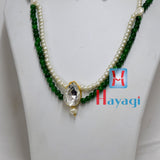 Green Beads White Pearl Set Fashionable Necklace