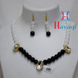 Black Beads White Pearl Set Fashionable Necklace