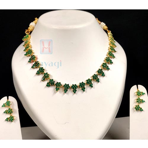 Sparkling Green Floral Gold Plated Necklace Set - Mata Payals Exclusive  Silver Jewellery