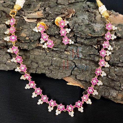 White & Pink AD Stones Designed Necklace