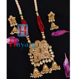 Rajwadi Necklace Maroon Beads Amiba Pendant Set