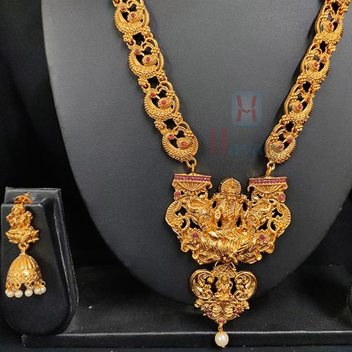 Ethnic Indian Long necklace set with Gold plating and CZ crystals. |  Pearlings Designer Collection
