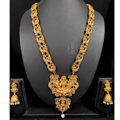 South Indian Temple Long Necklace Set Ethnic Gold Plated Long Necklace Set  Earring Indian Jewelry Wedding Party Wear Temple Jewelry - Etsy