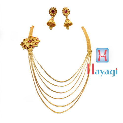 Gold Finish Necklace  6 strand chain, Flower Design_Hayagi