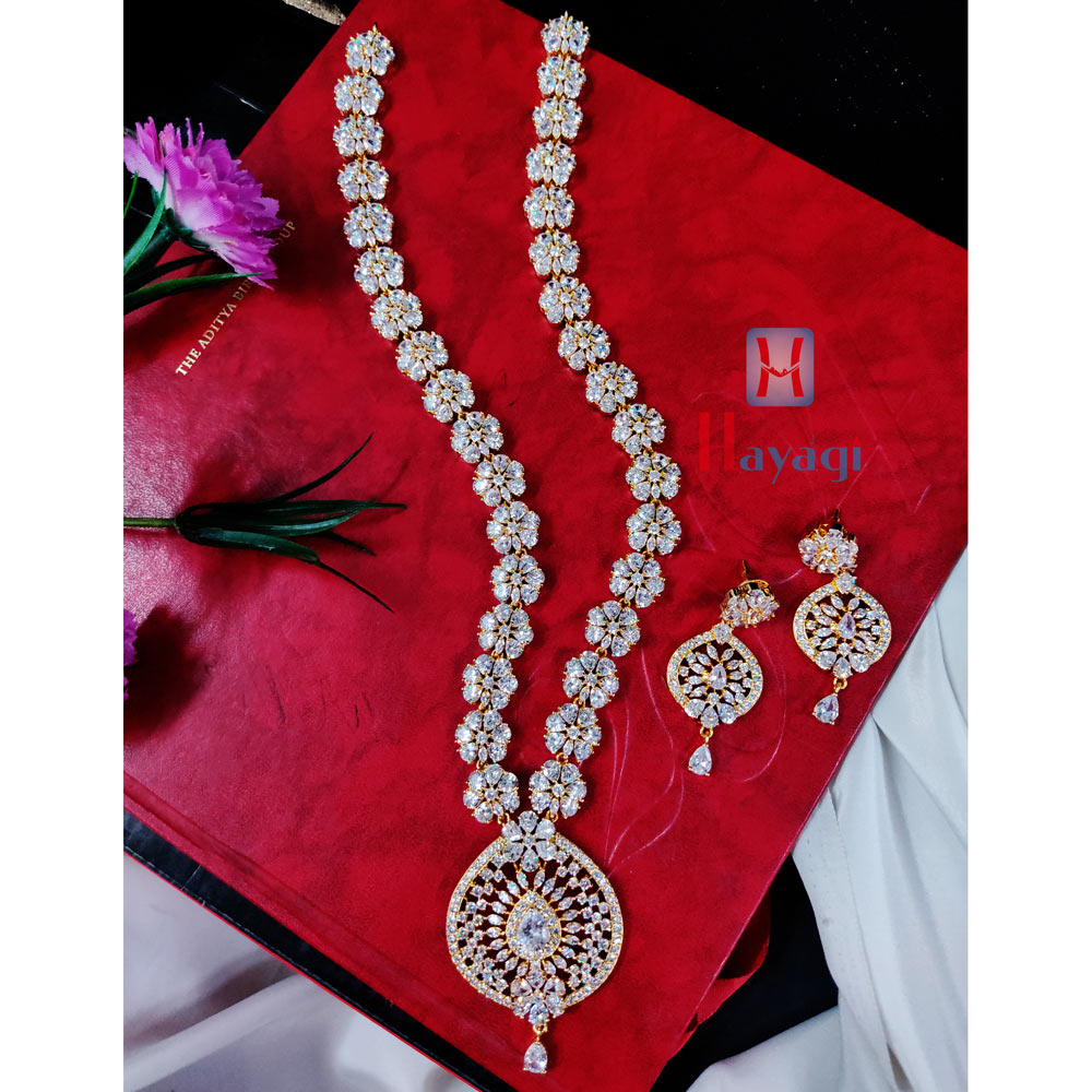 Flower Designed AD Long Necklace Bollywood Style
