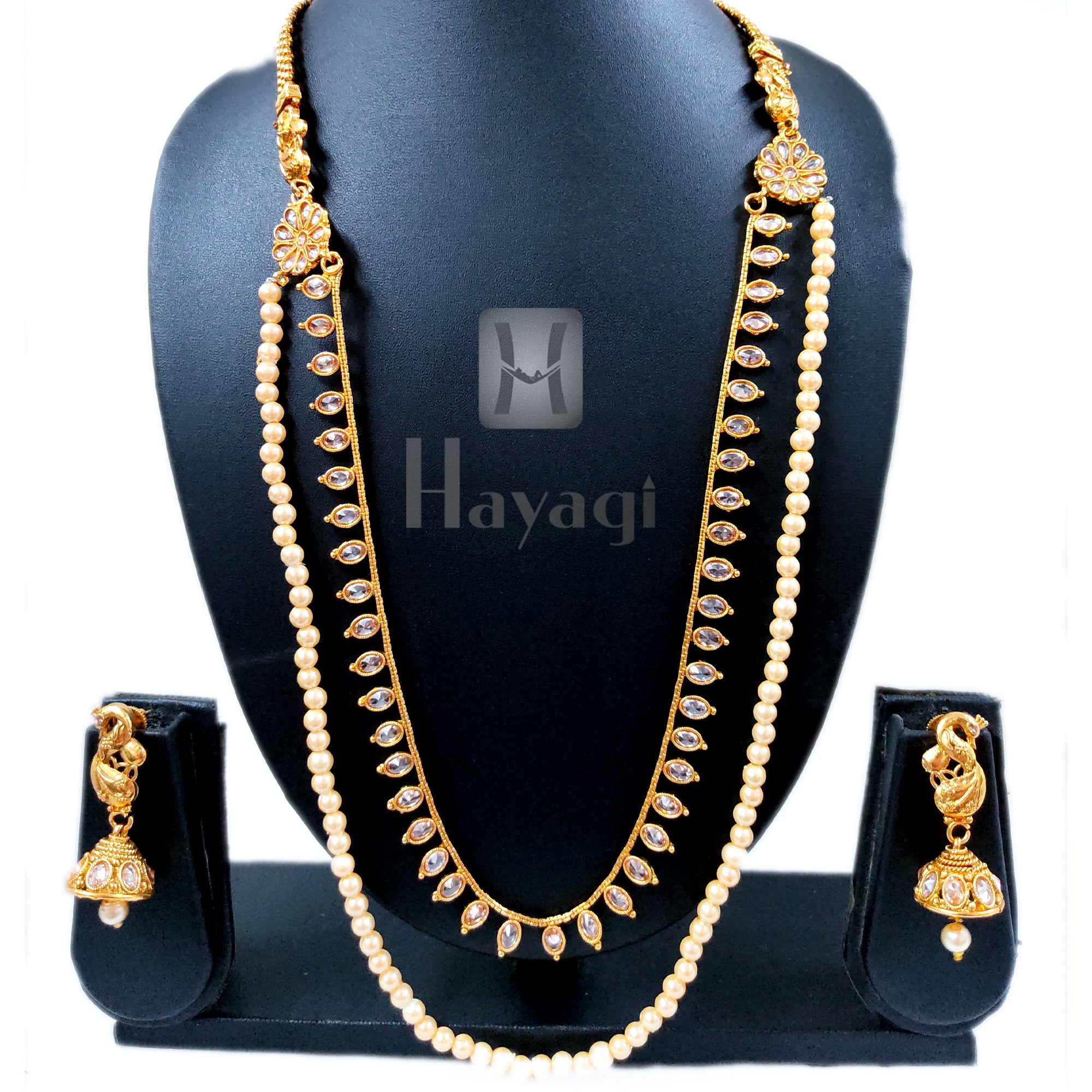 Gold plated Long and Short Necklace Indian Jewelry | CZ AD necklace se –  Indian Designs