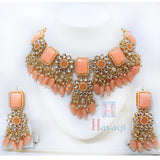 Kundan Necklace Light Orange Beads