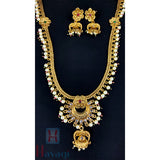 Gold Antique Finish Long Necklace Set With Pendant