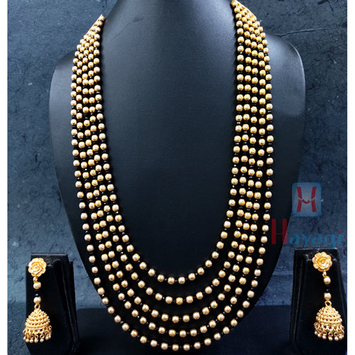 Traditional Long 5 Layered Necklace/Mala With Earring
