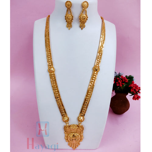Long Necklace With Pendant 1 Gram Temple Finish