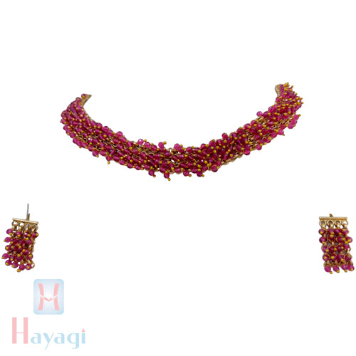 Maroon Crystal Necklace Antique Finish