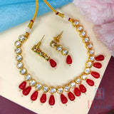 Meenakari Kundan Red Beads Short Necklace