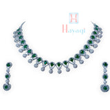 Rhodium Necklace Green Stoned