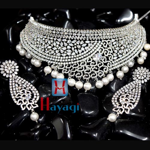 AD Necklace, Silver Colour Plating & Pearl Droplet