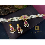 Ruby Stone Pearl Choker Necklace Set Online India-Hayagi Pune