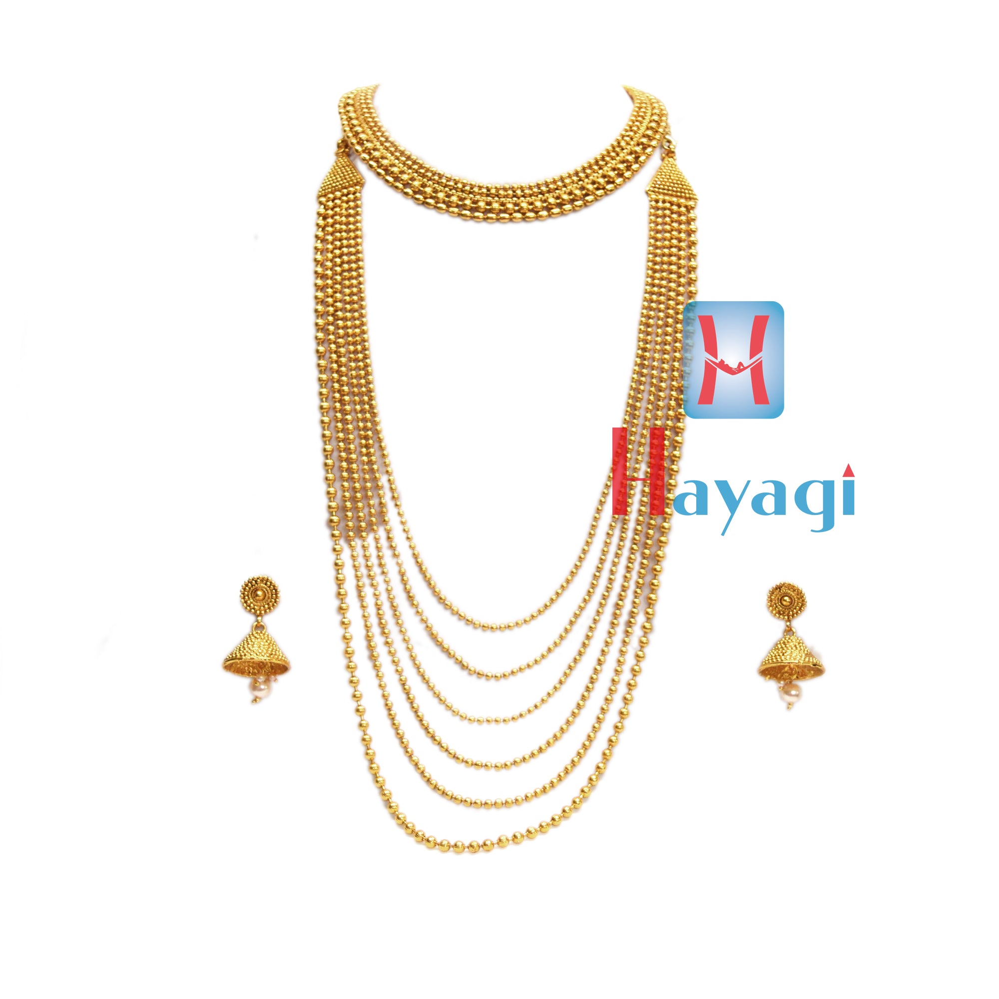 Necklace 6 Line Gold Finish Long & Short Necklace Online -Hayagi