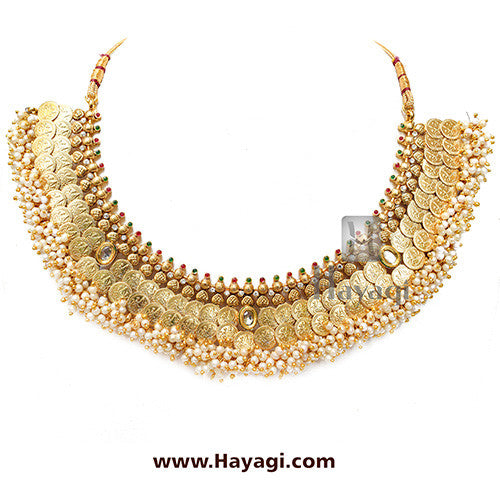Laxmi Coin Short Necklace Temple Collection Online _ Hayagi