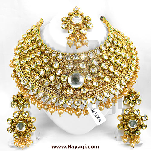 Bridal Jodha/Padmavati Kundan Pearl Choker Necklace Set