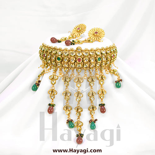 Bridal Choker Necklace Set Online, Kundan Stones Hayagi