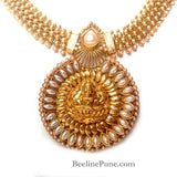 Laxmi Temple Necklace Set Online India, Pearl White- Hayagi - Beeline  - 3