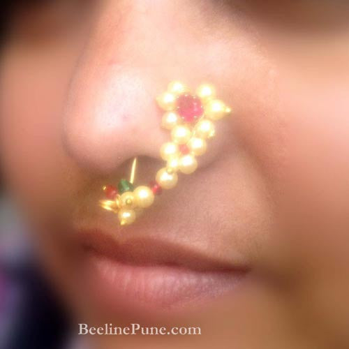 Big Indian Nose Ring Radha Nath Pink White CZ Hoop 14k Real Gold - Left  nostri1 | eBay