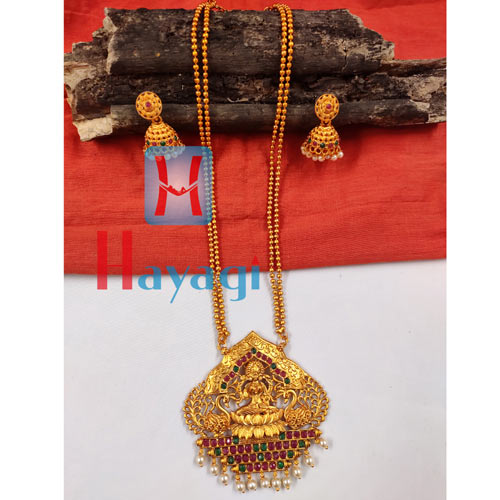 Temple Peacock Matte Pendant Set, Traditional Jewellery Online-Hayagi