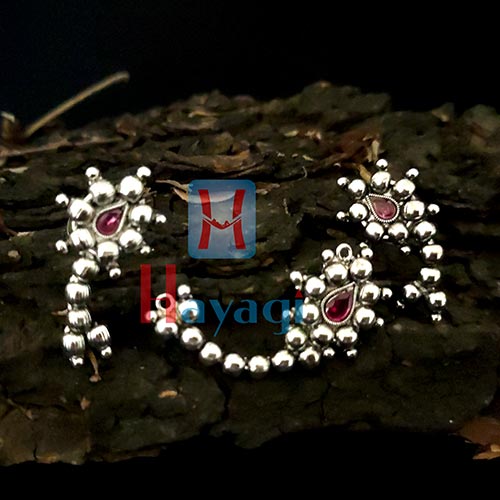 Oxidized Silver Nath Pendant with Nath Earrings-Hayagi(Pune)