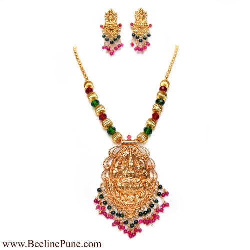 Buy Laxmi Pendant, Temple Multicolor Pearl Pendant Set Online - Hayagi - Beeline  - 1