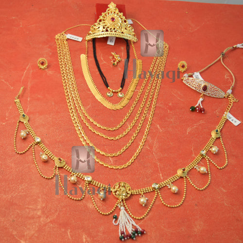Traditional Beautiful Festive Gold Gauri Ganesh Accessories Combo Set