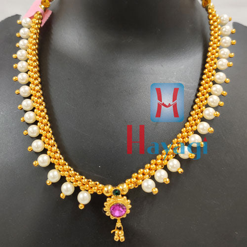 Traditional Gold & White Pearl Thushi Flower Design Online