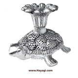Metal Tortoise Candle Stand in Silver Finish Gifting Item